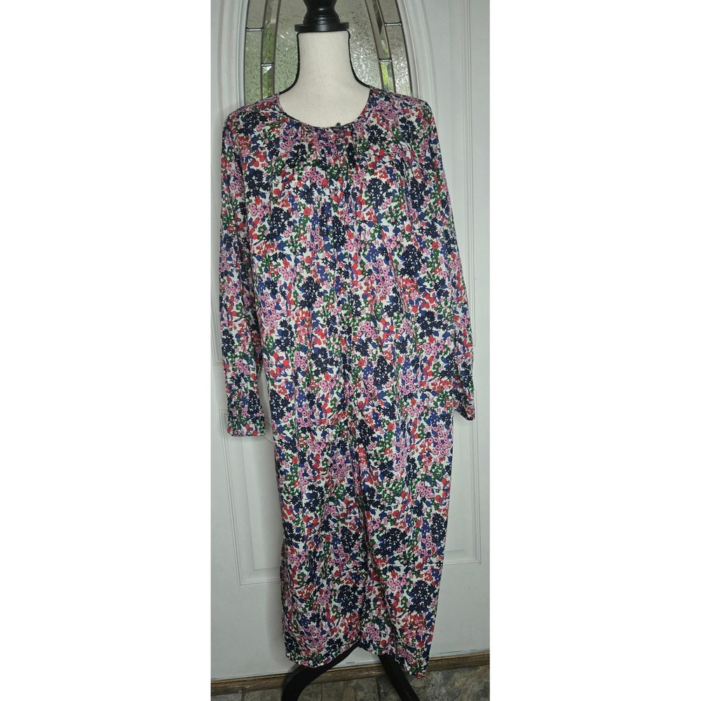 J.Crew Women's Medium Cotton Floral Midi Dress Long Sleeve Popover Multicolor - Picture 2 of 8